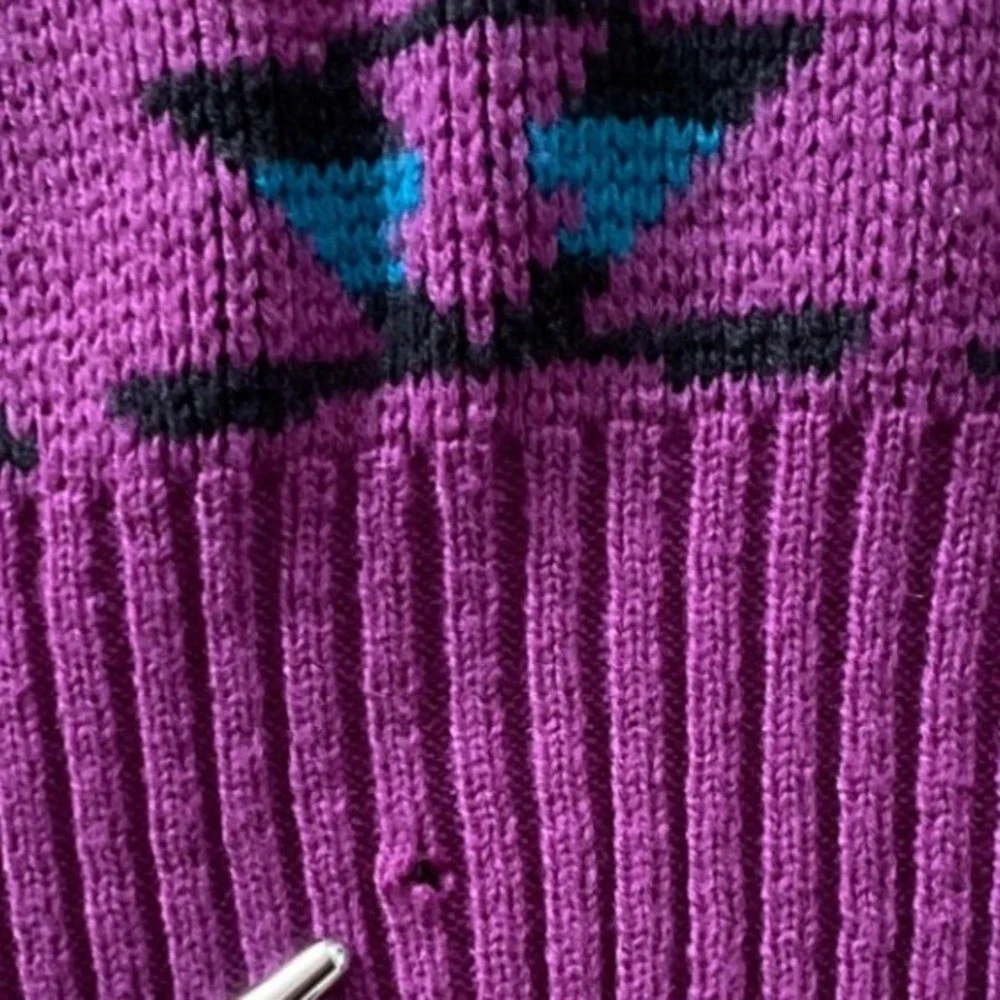 Vintage 1990s Southwestern Geometric Knit Sweater Purple Mens Large Western